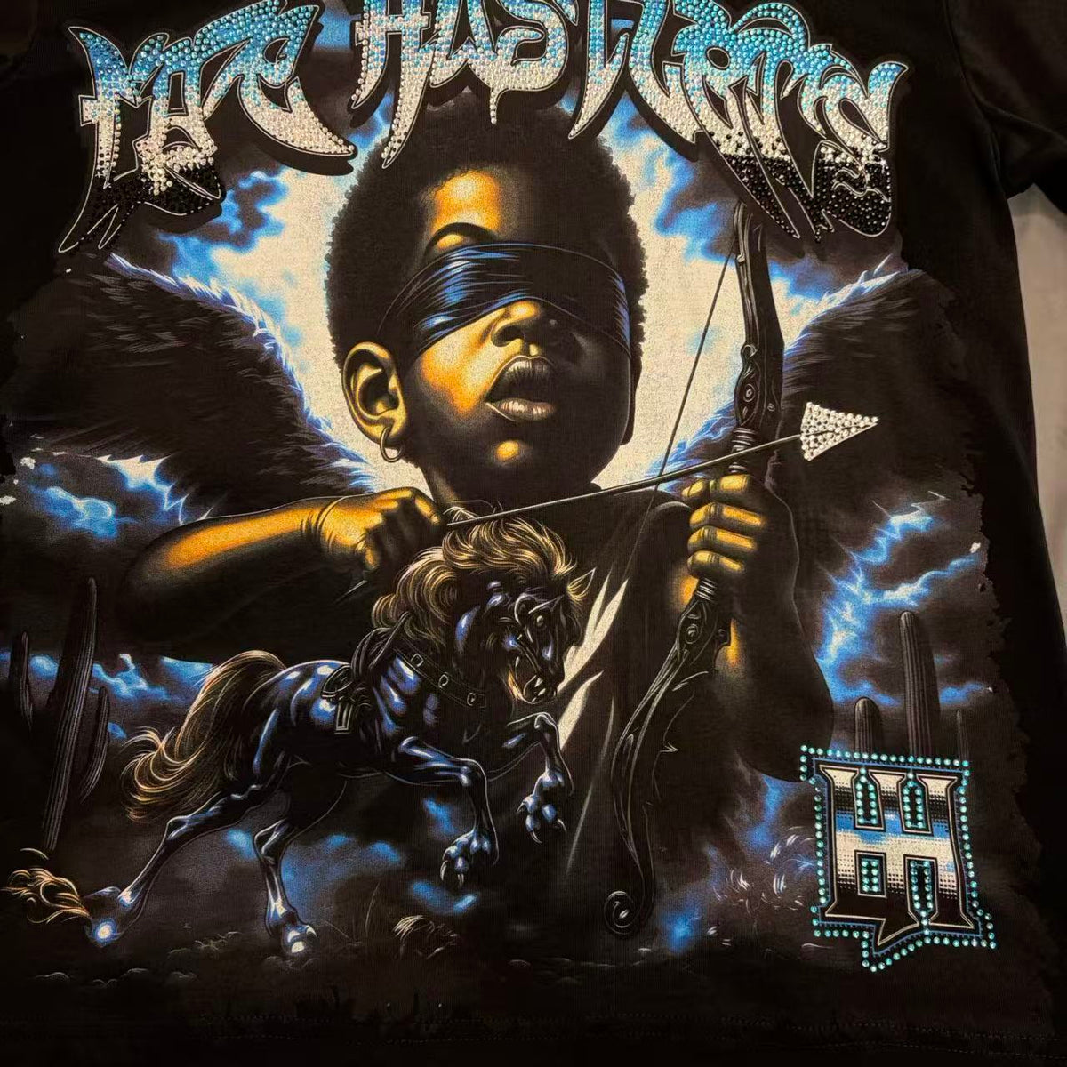 Hustron Angel Rhinestone Graphic Tee