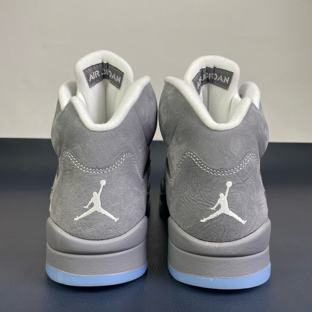 Air Jordan 5 Wolf Grey - heel view with Jumpman embroidery