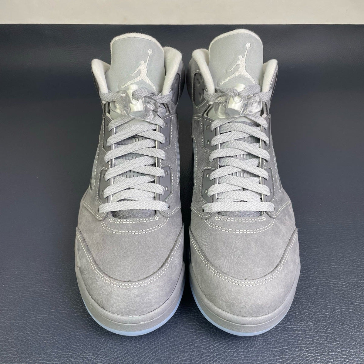 Air Jordan 5 Wolf Grey - icy translucent outsole with JORDAN branding