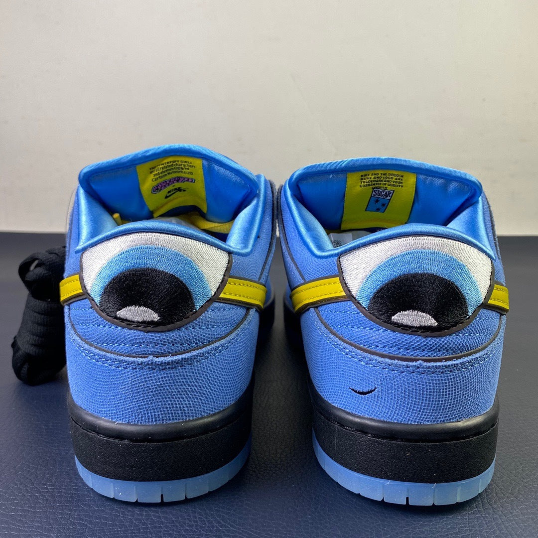 Nike SB Dunk Low Powerpuff Girls Bubbles - toe view pair with yellow laces