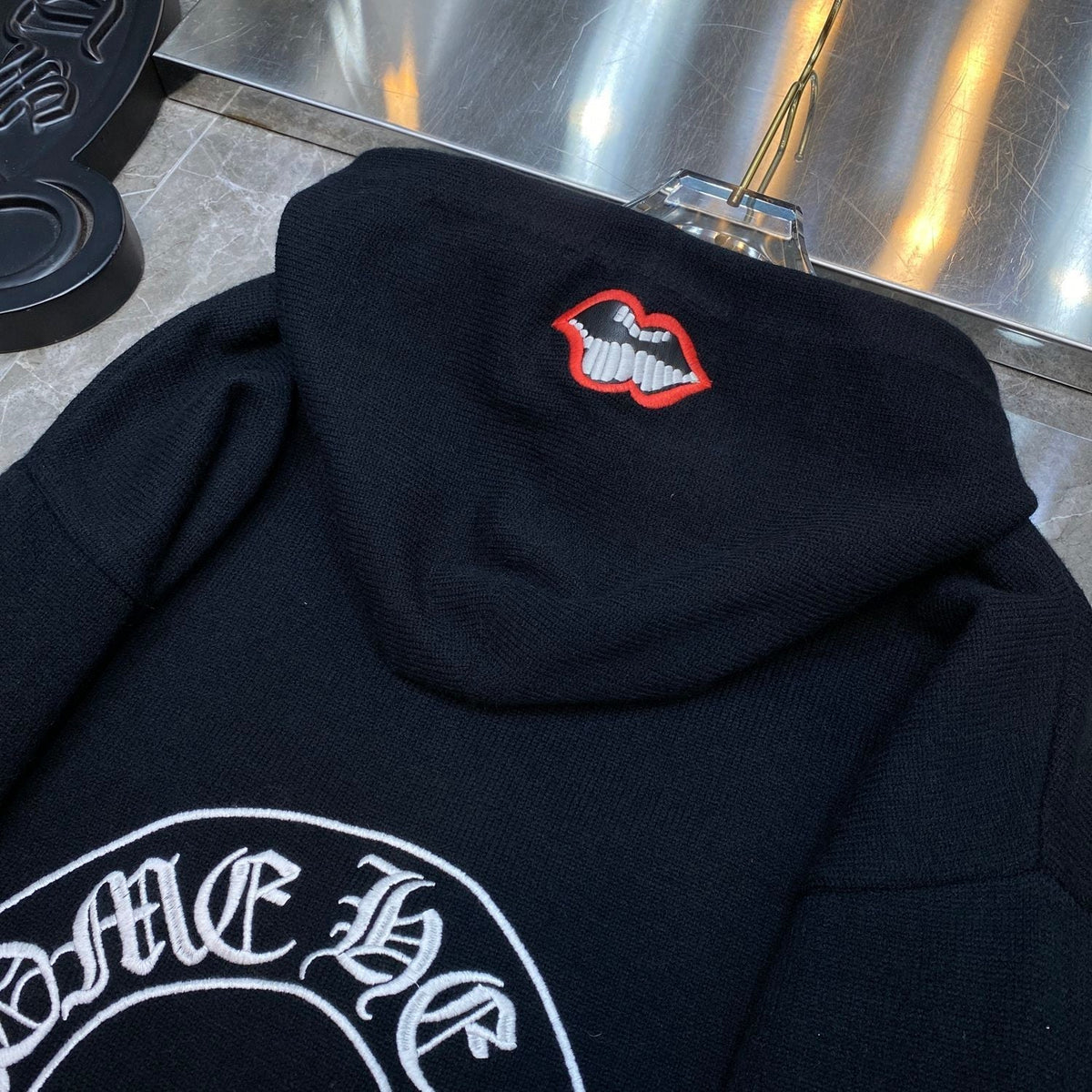 Chrome Hearts Multicolor Cross Patch Black Knit Hoodie