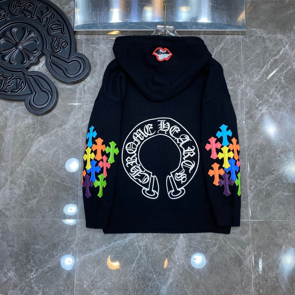 Chrome Hearts Multicolor Cross Patch Black Knit Hoodie