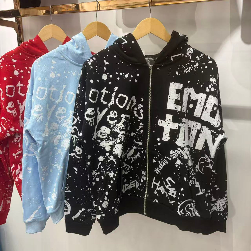 Mixed Emotion Graffiti Zip-Up Hoodie