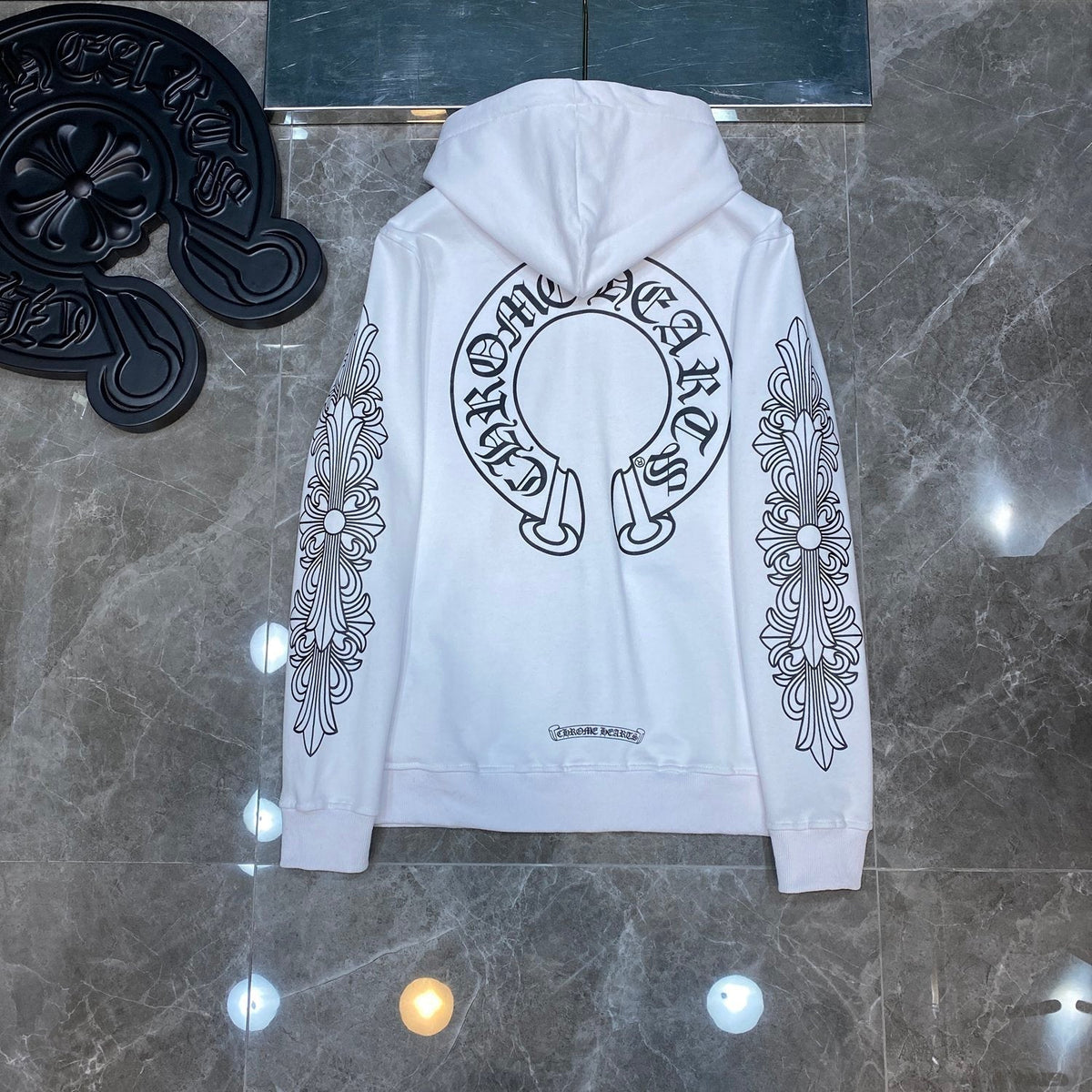 Chrome Hearts Horseshoe Floral Cross Zip-Up Hoodie – Black