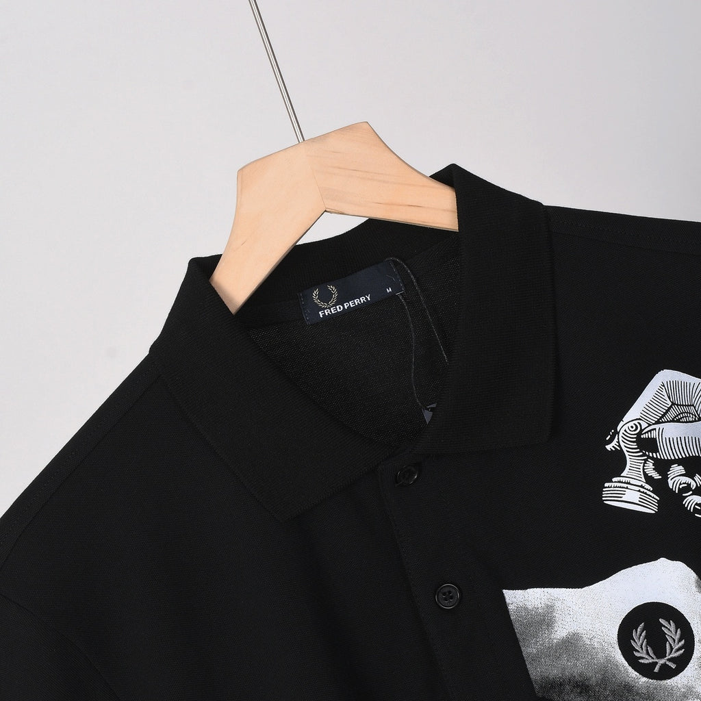 BLACK GRAPHIC POLO T-SHIRT