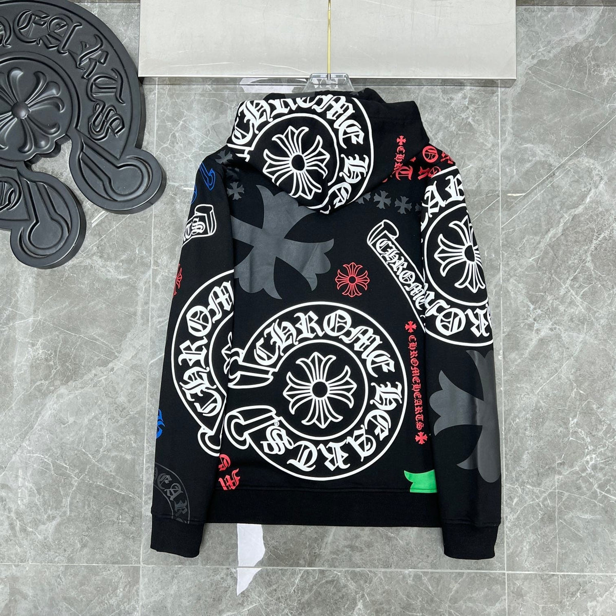 Chrome Hearts All-Over Print Multicolor Graphic Hoodie – White