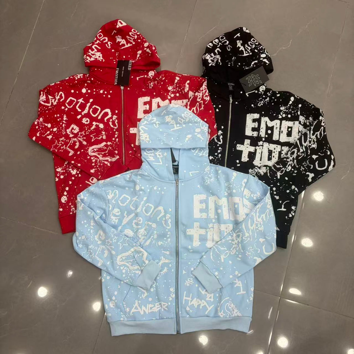 Mixed Emotion Graffiti Zip-Up Hoodie