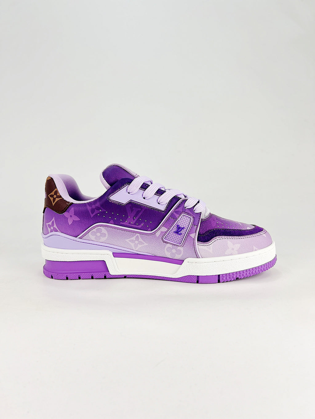 LV Trainer #54 Purple Monogram - Angled pair view