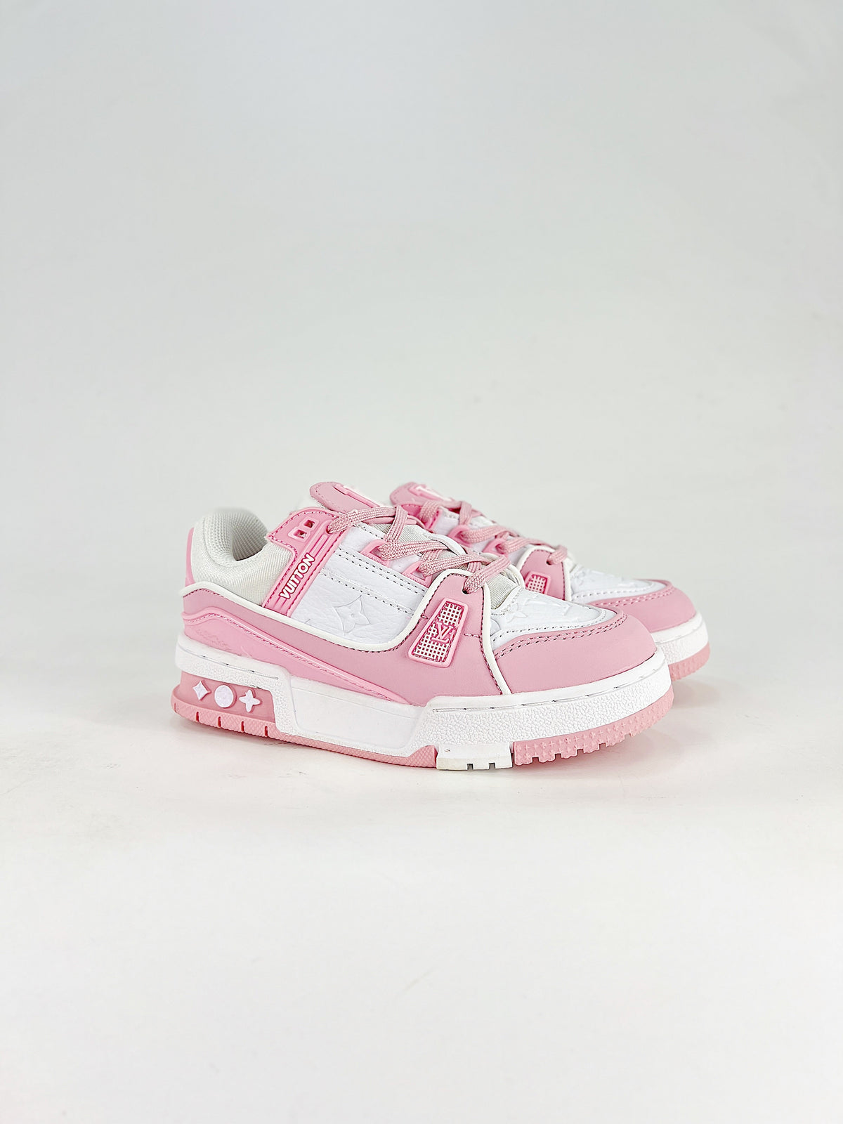 LV Trainer Sneaker Pink White – heel view