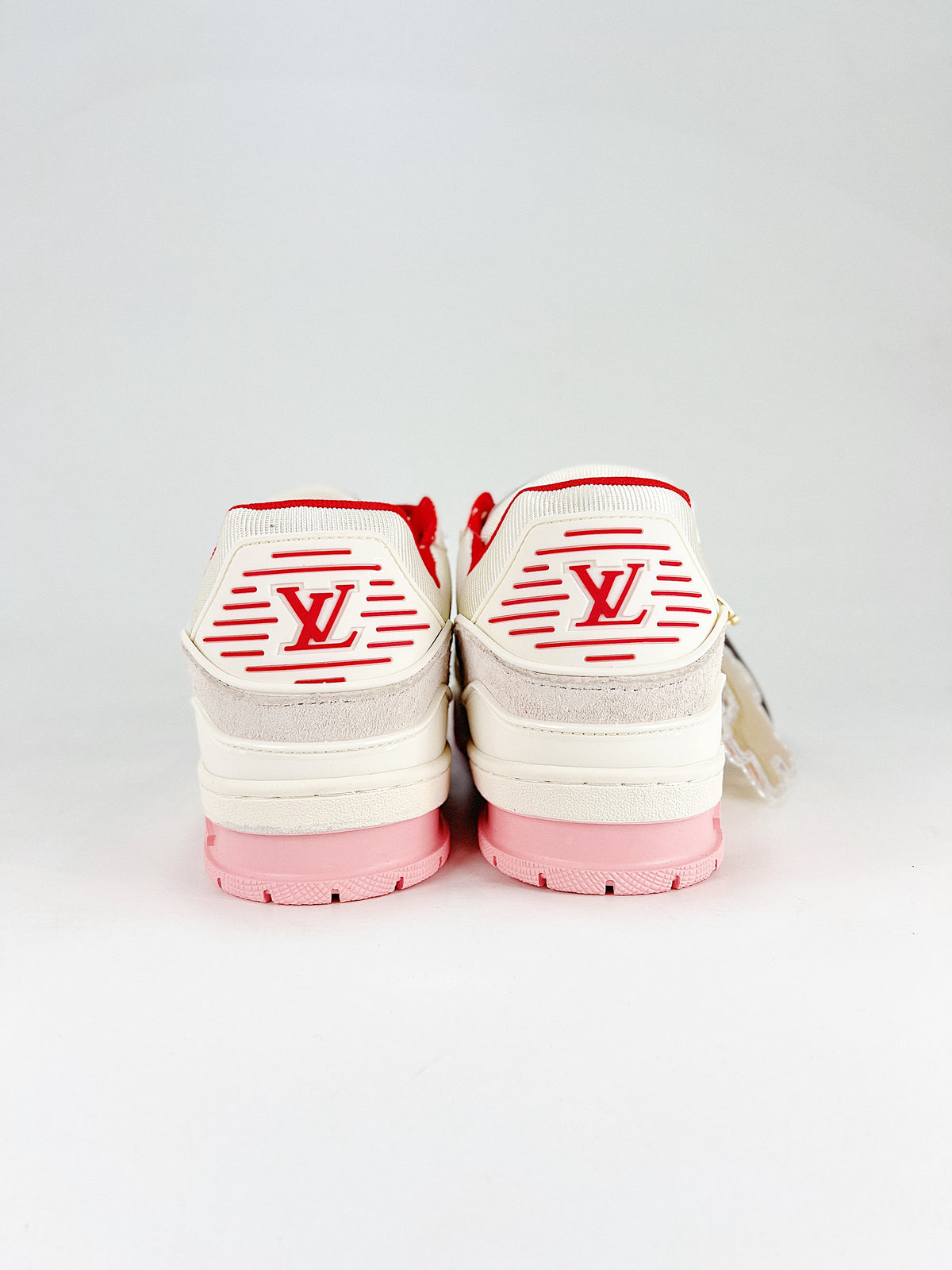 Louis Vuitton LV Trainer Sneaker White Pink Red - Heel view