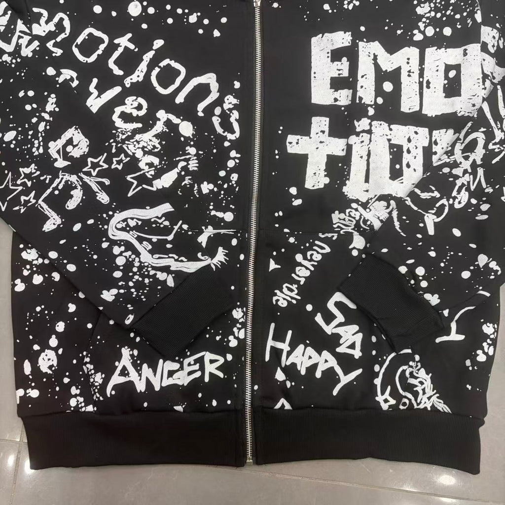 Mixed Emotion Graffiti Zip-Up Hoodie