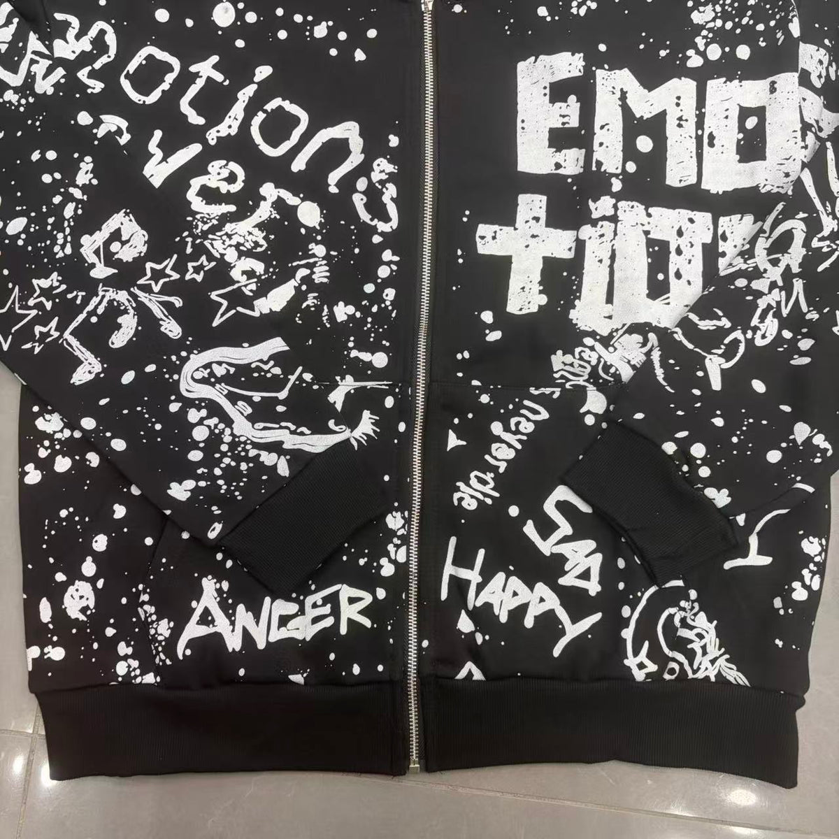 Mixed Emotion Graffiti Zip-Up Hoodie