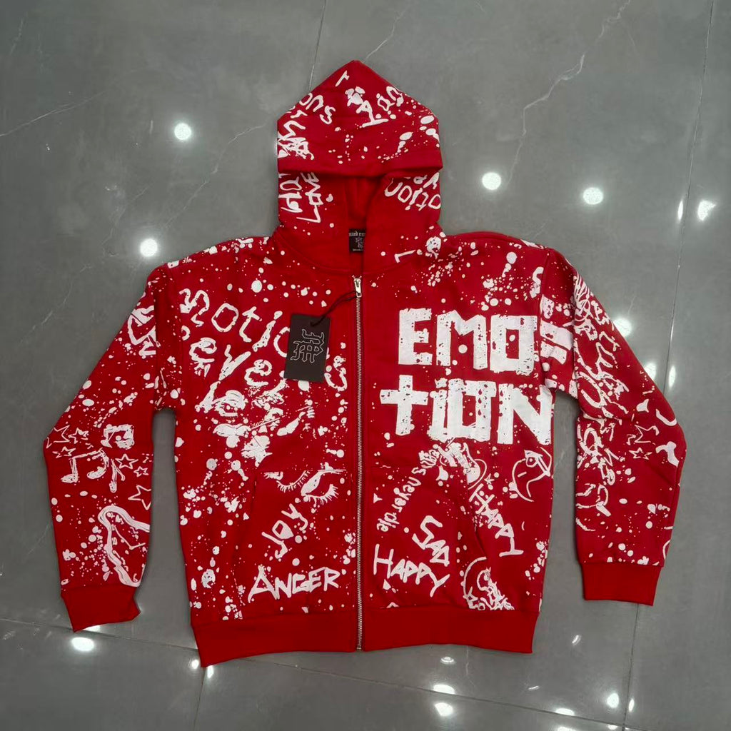Mixed Emotion Graffiti Zip-Up Hoodie