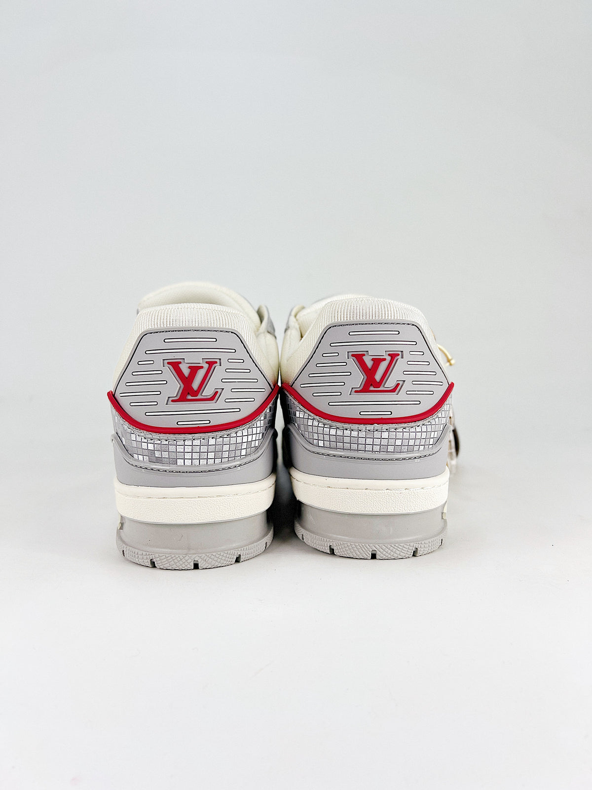 Louis Vuitton LV Trainer White Silver Red - Heel view