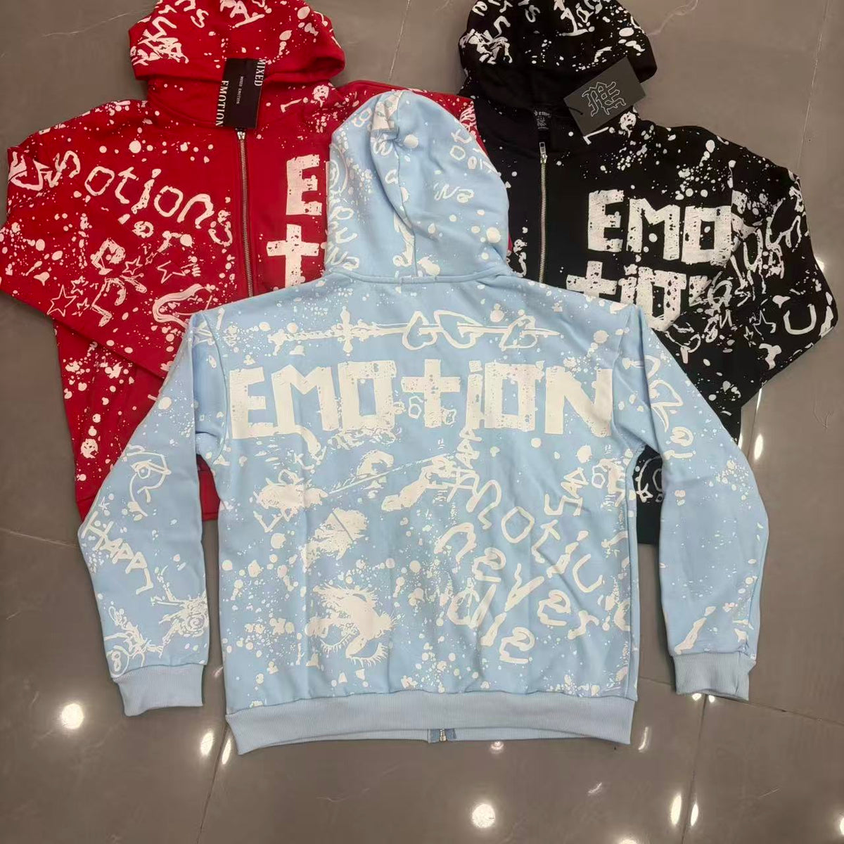Mixed Emotion Graffiti Zip-Up Hoodie