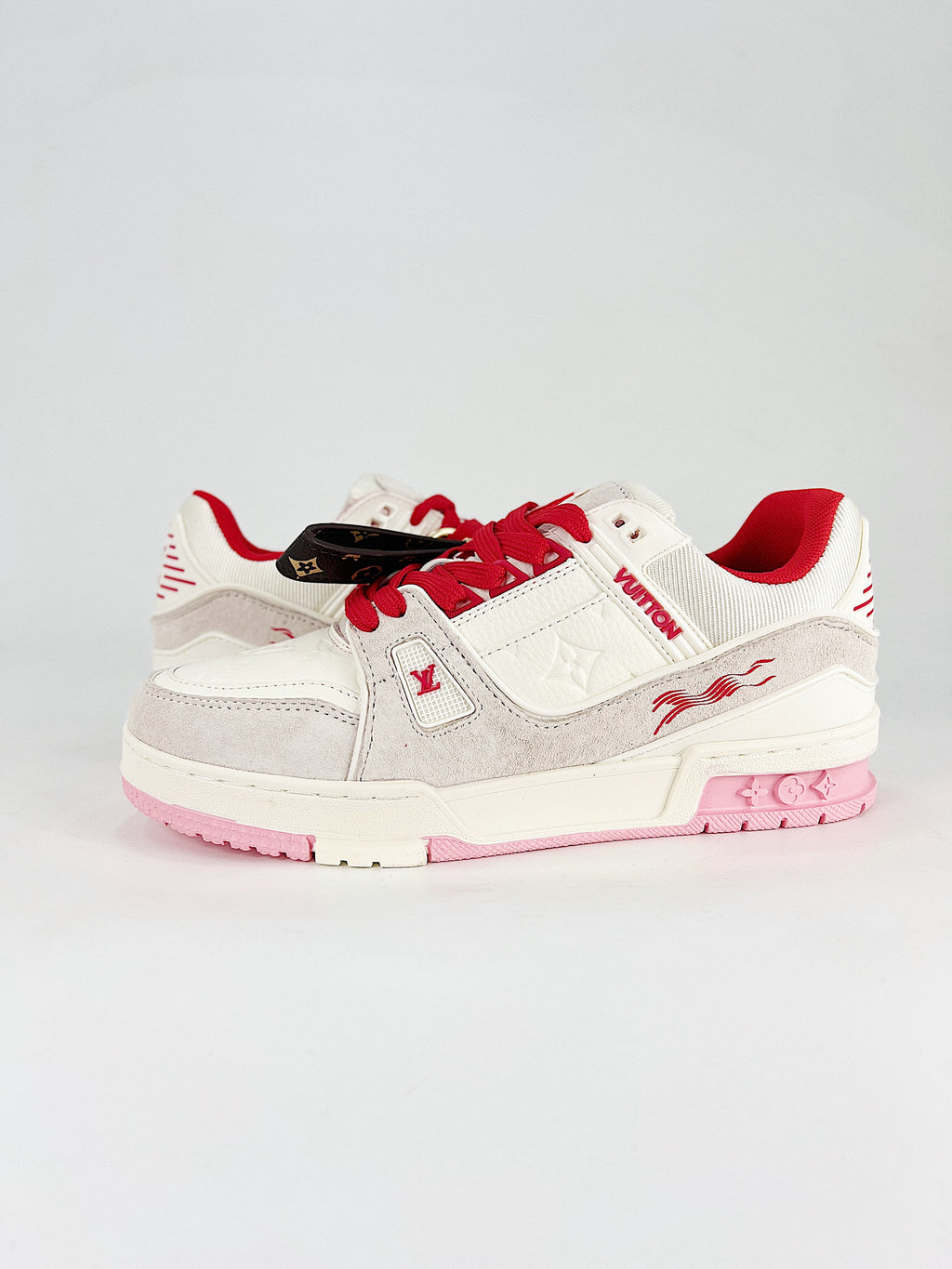 Louis Vuitton LV Trainer Sneaker White Pink Red - Front angle