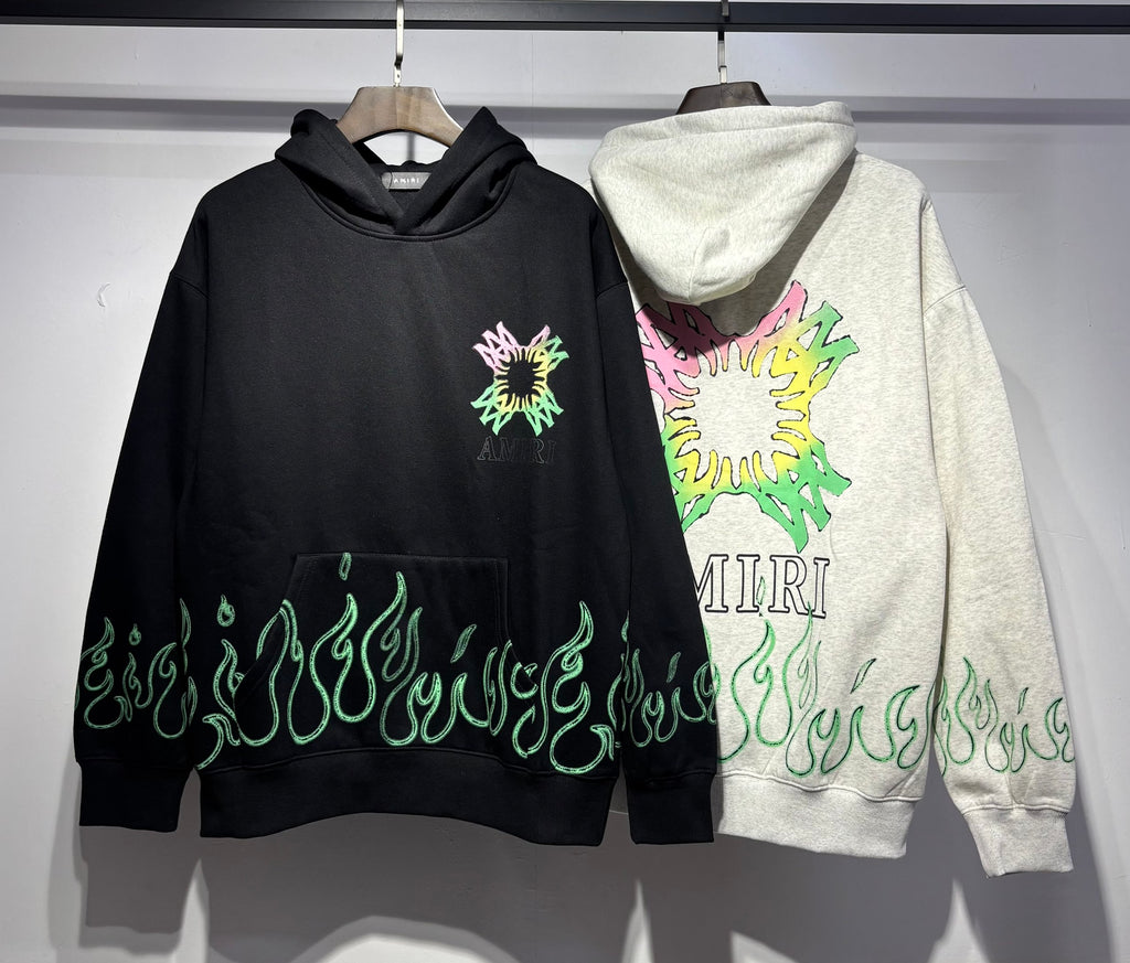 Amiri Flame Hoodie – Oatmeal / Green