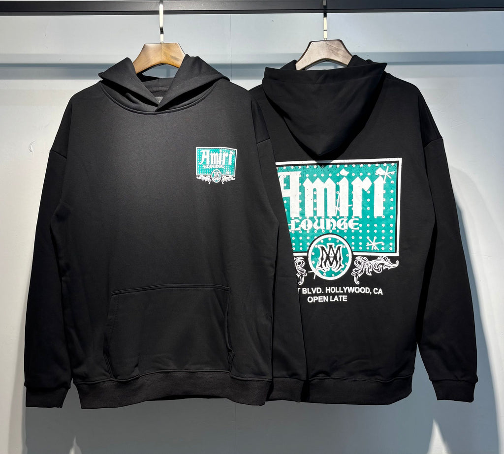Amiri Lounge Hoodie Black – Front and Back View