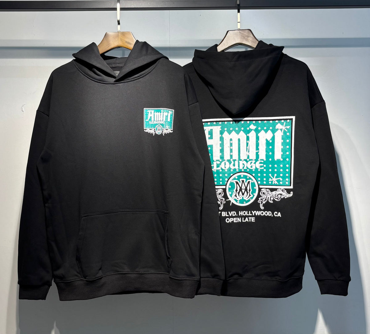 Amiri Lounge Hoodie Black – Front and Back View