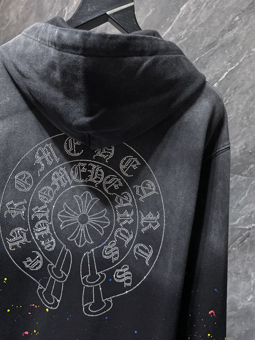 Chrome Hearts Rhinestone Hoodie - Black back on hanger