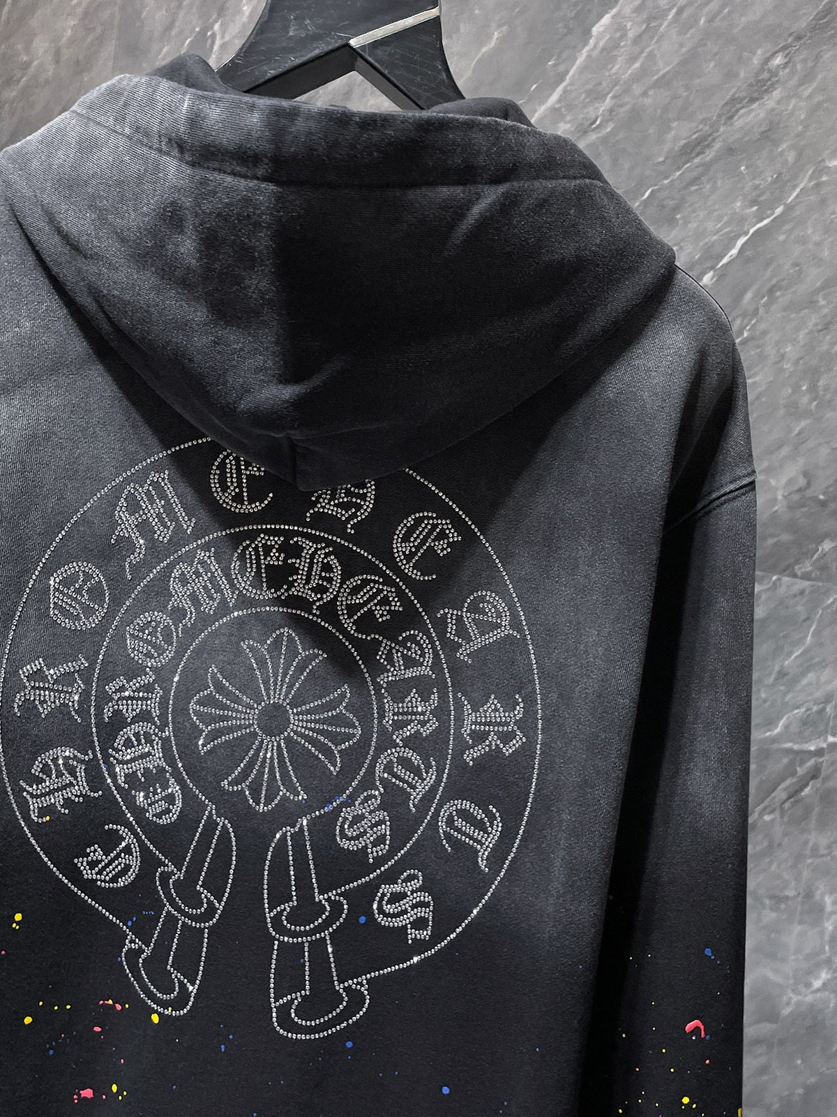 Chrome Hearts Rhinestone Hoodie - Black back on hanger