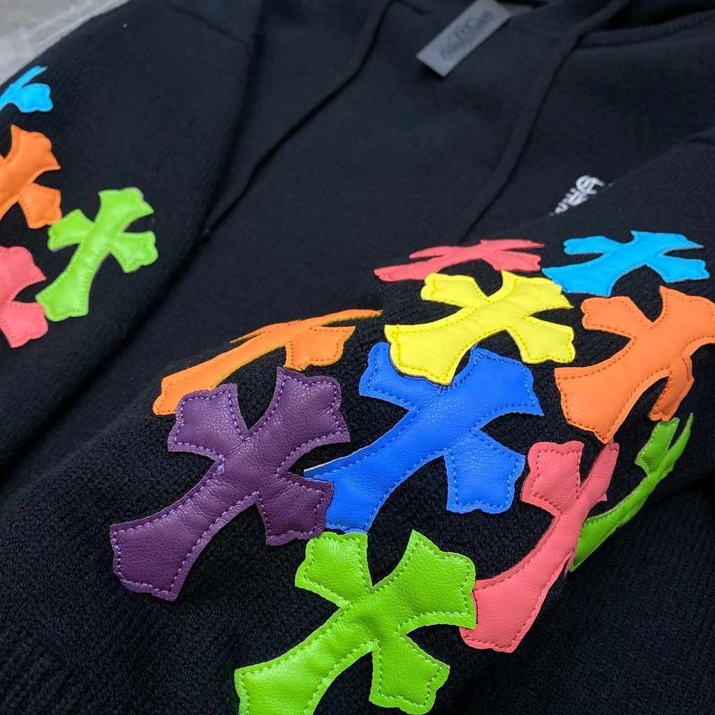 Chrome Hearts Multicolor Cross Patch Black Knit Hoodie