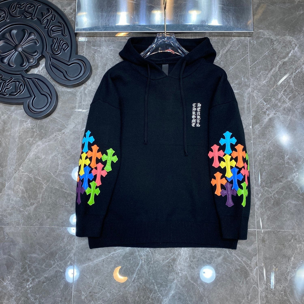 Chrome Hearts Multicolor Cross Patch Black Knit Hoodie