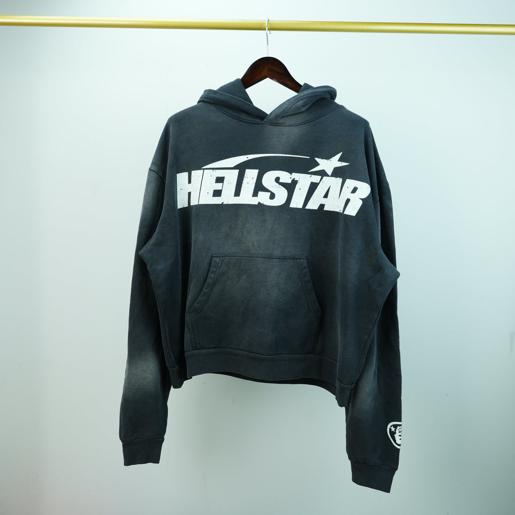 Hellstar Studios Flame Face Hoodie Washed Black - Front