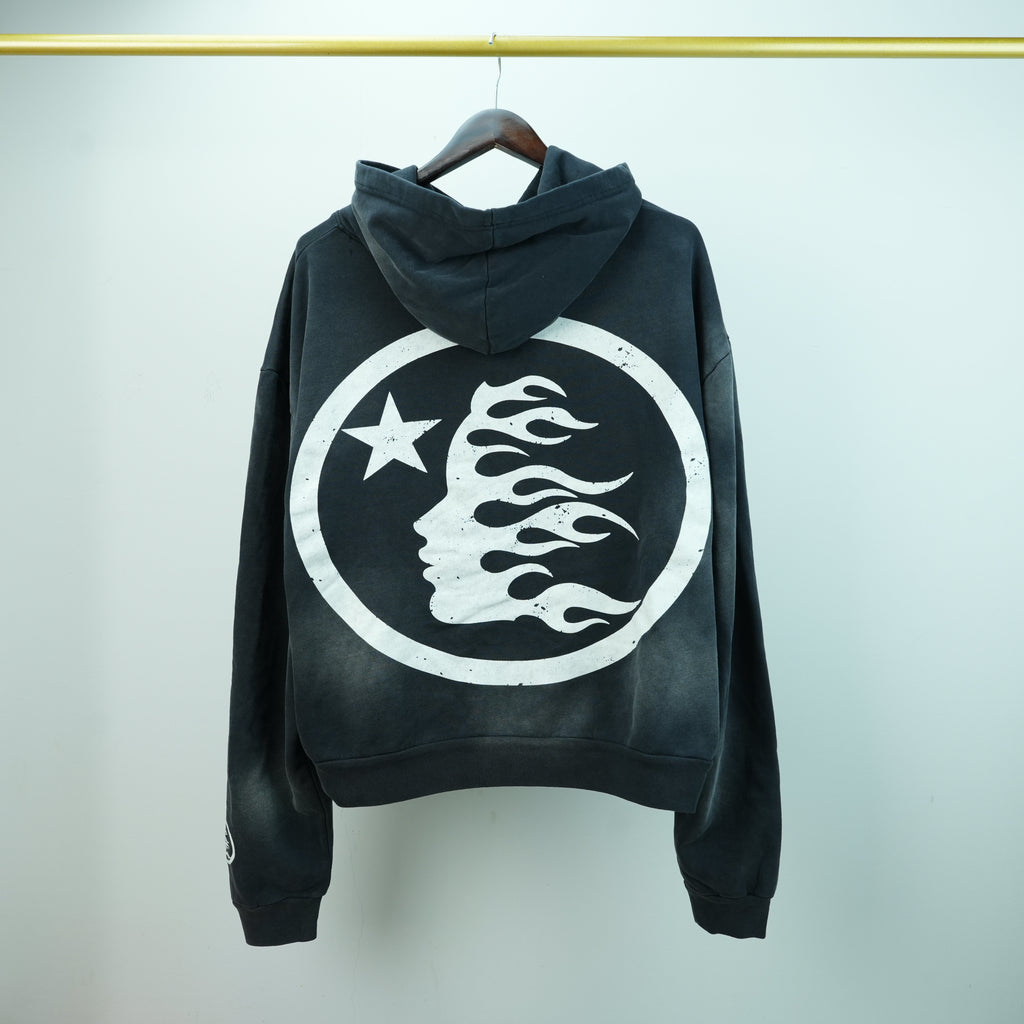 Hellstar Studios Flame Face Hoodie Washed Black - Back