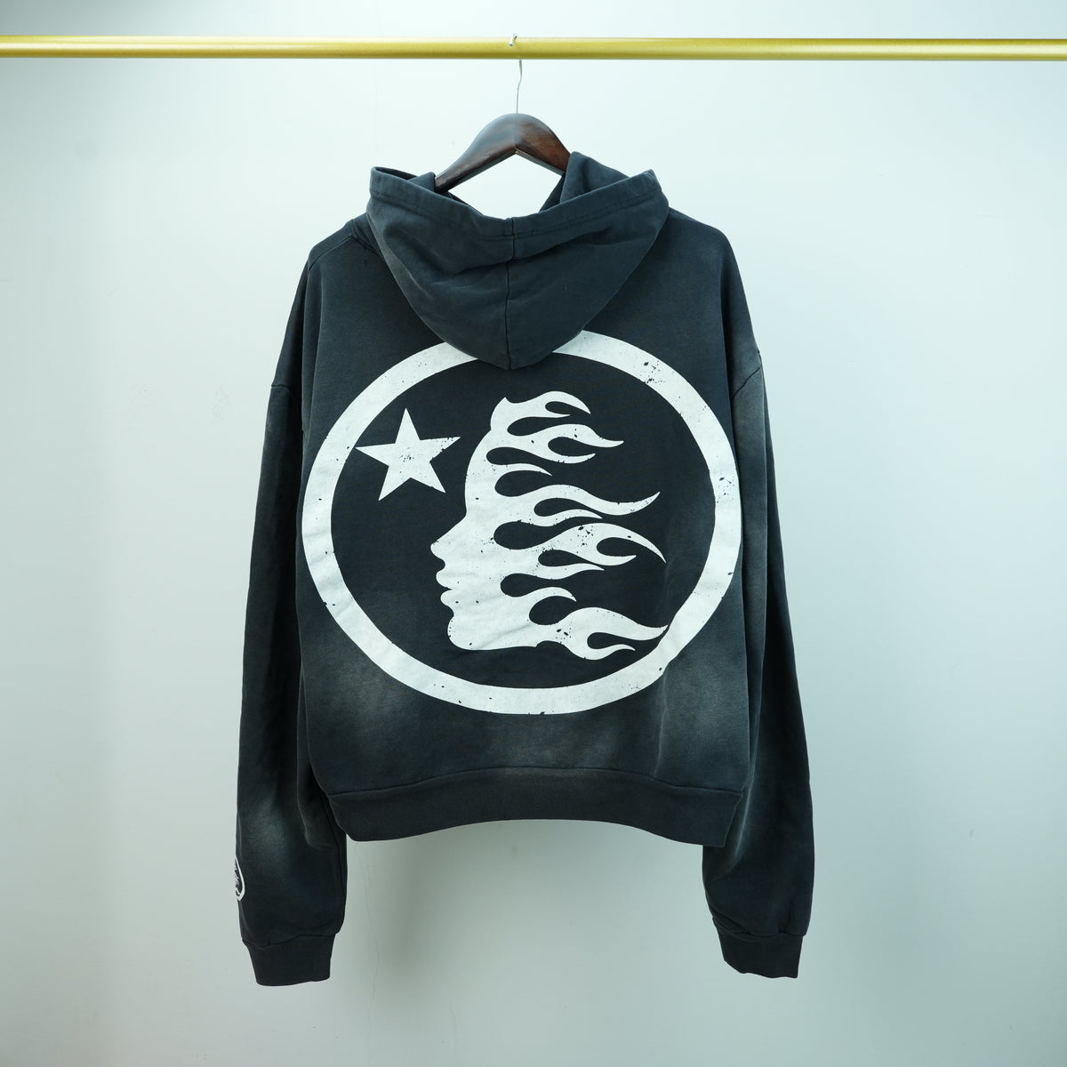 Hellstar Studios Flame Face Hoodie Washed Black - Back