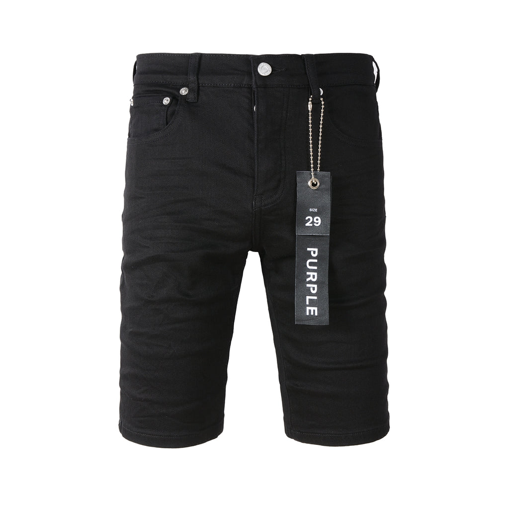 Purple Brand Black Denim Shorts - Front and Back View