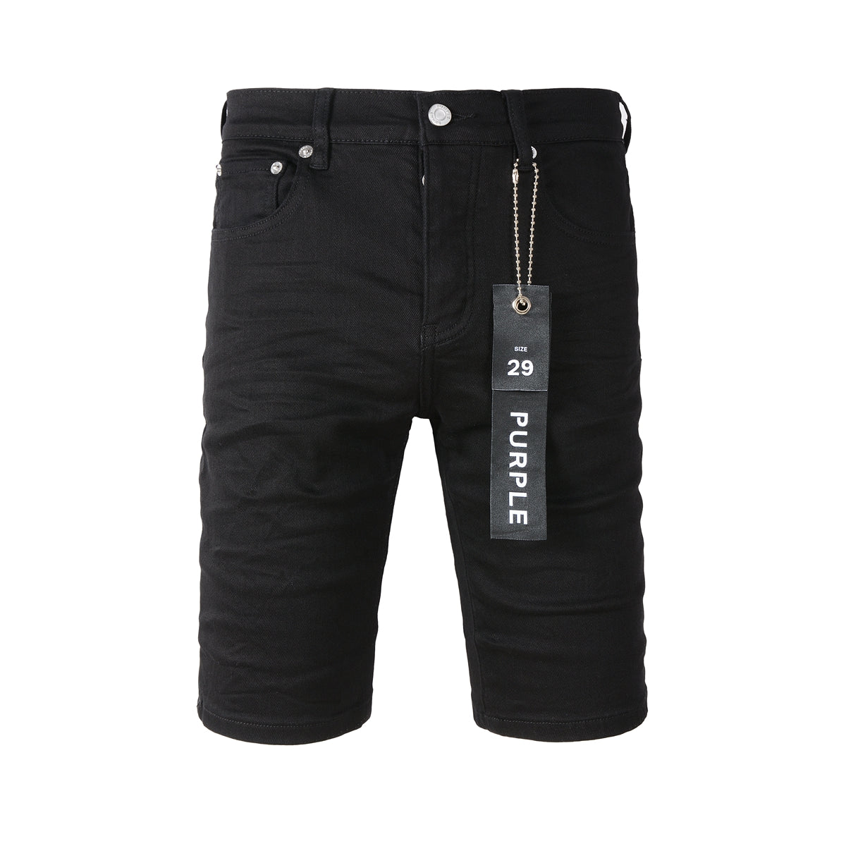 Purple Brand Black Denim Shorts - Front and Back View