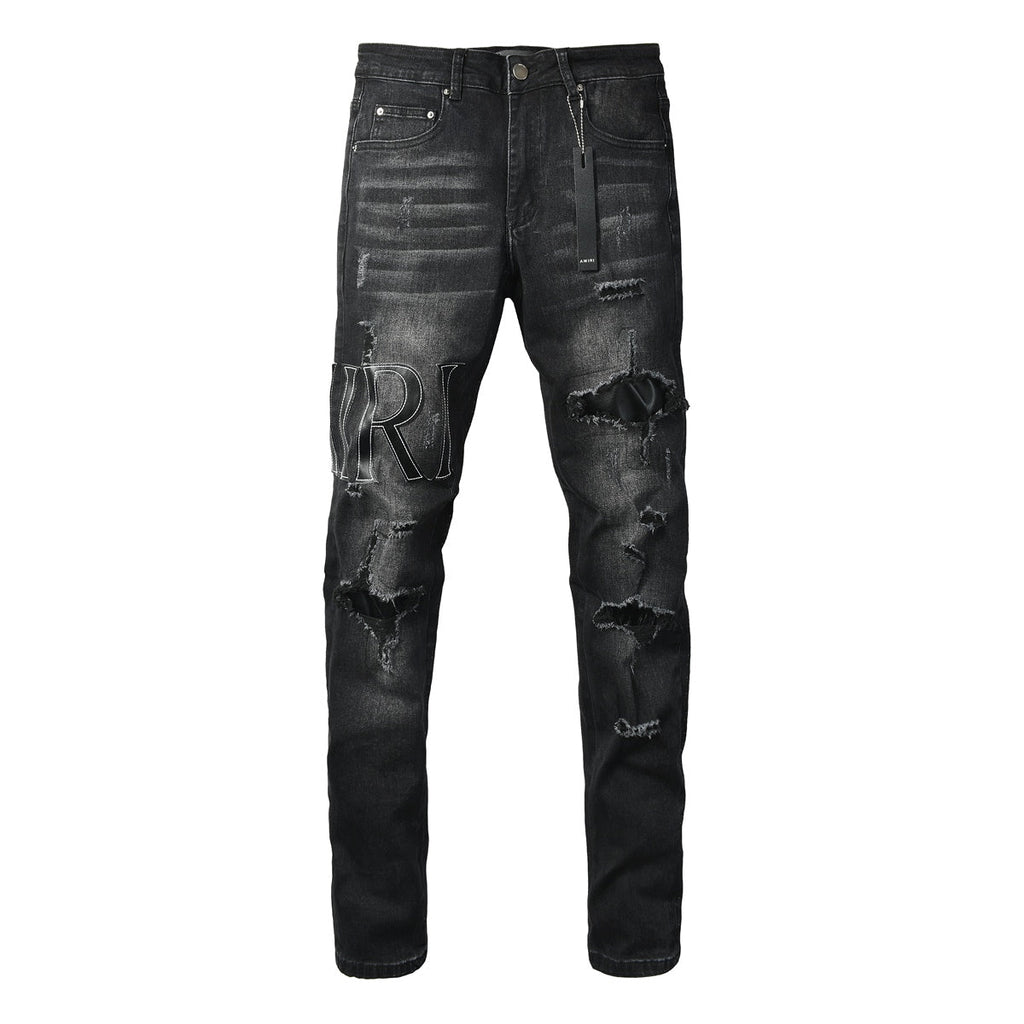 AMIRI Black Distressed Denim Jeans - Front View