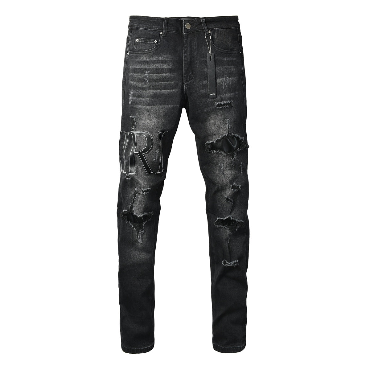 AMIRI Black Distressed Denim Jeans - Front View