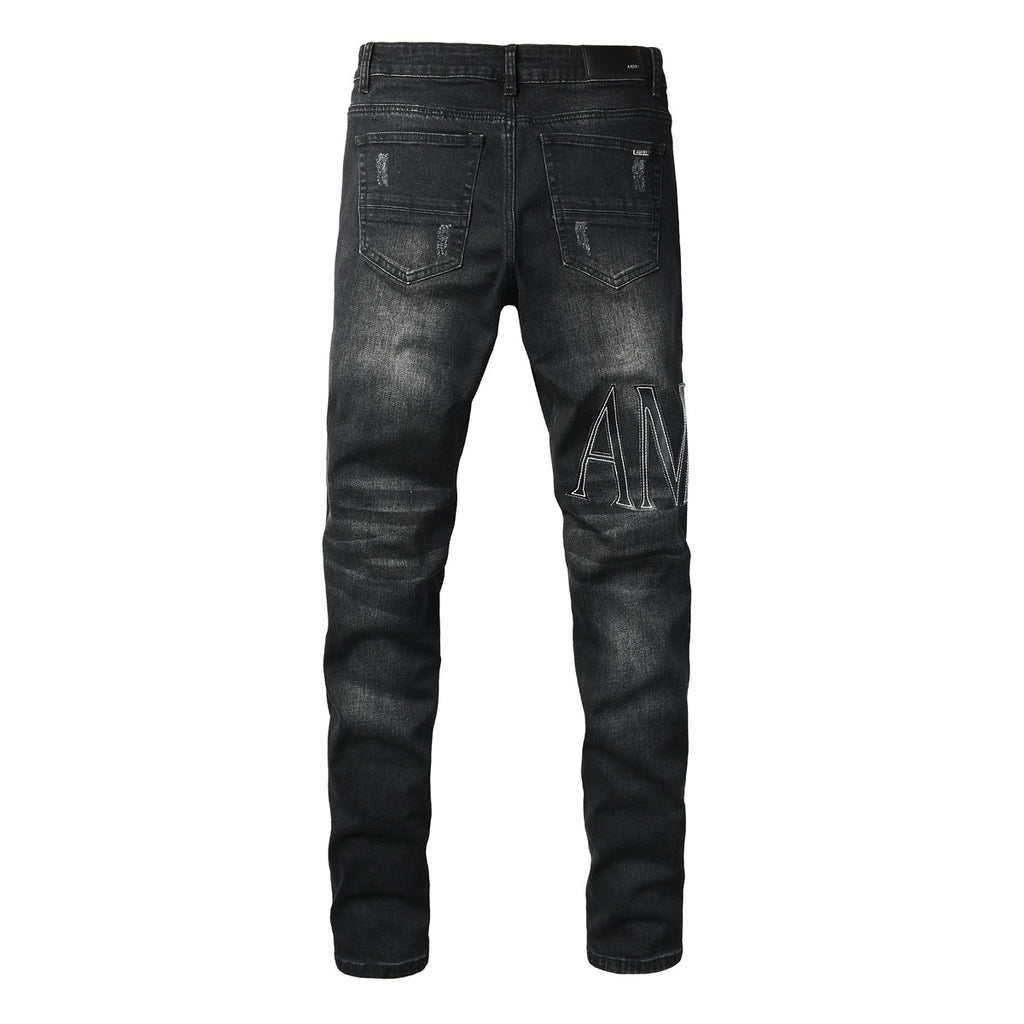 AMIRI Black Distressed Denim Jeans - Back View