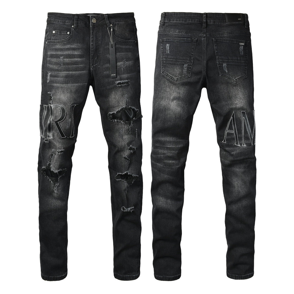 AMIRI Black Distressed Denim Jeans - Logo Detail