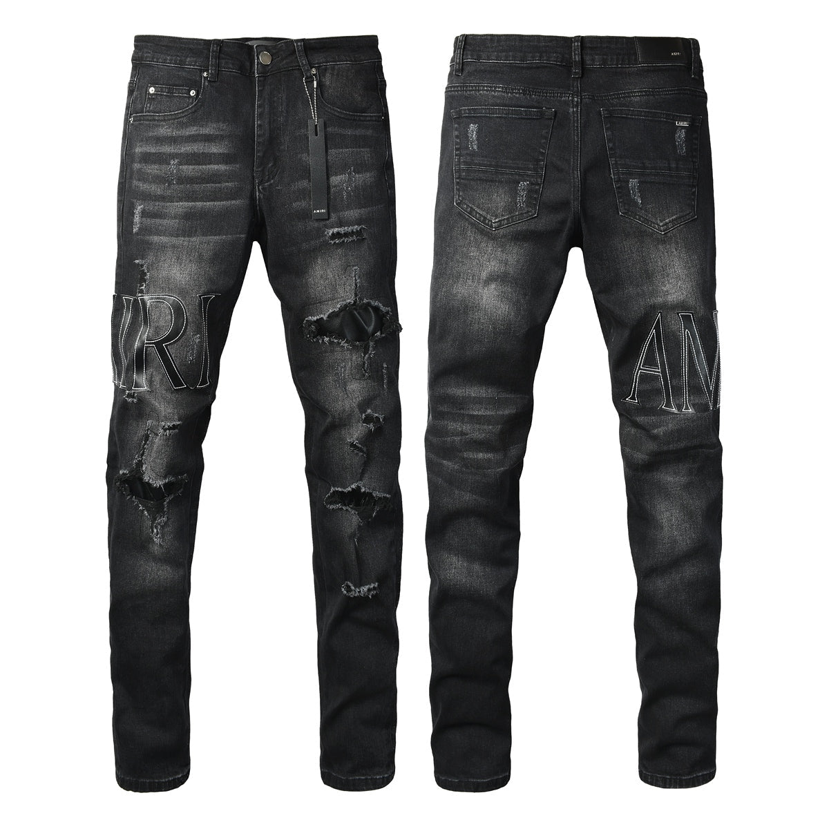 AMIRI Black Distressed Denim Jeans - Logo Detail