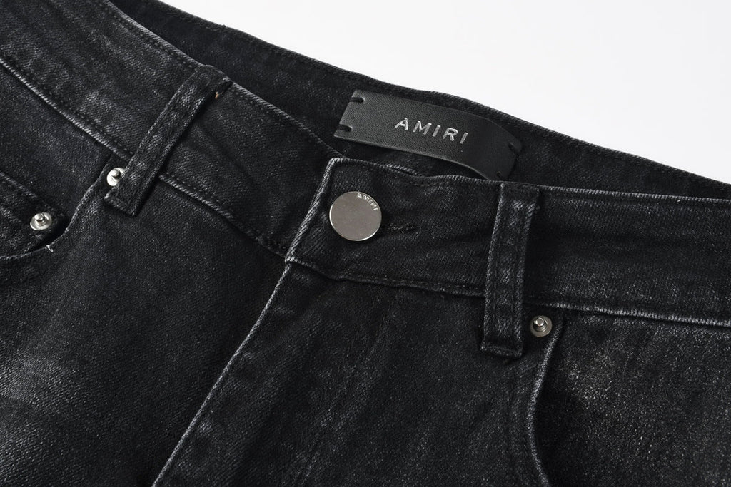 AMIRI Black Distressed Denim Jeans - Waistband Detail