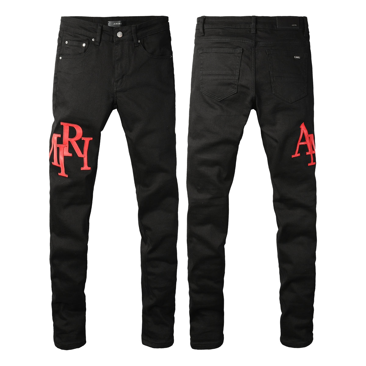 Amiri MA Logo Jeans Black Red – Logo closeup