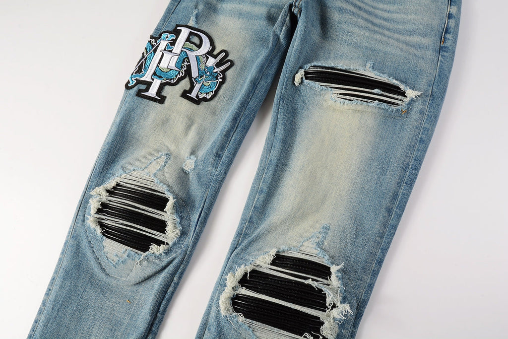 Amiri Dragon Patch Distressed Jeans – back view