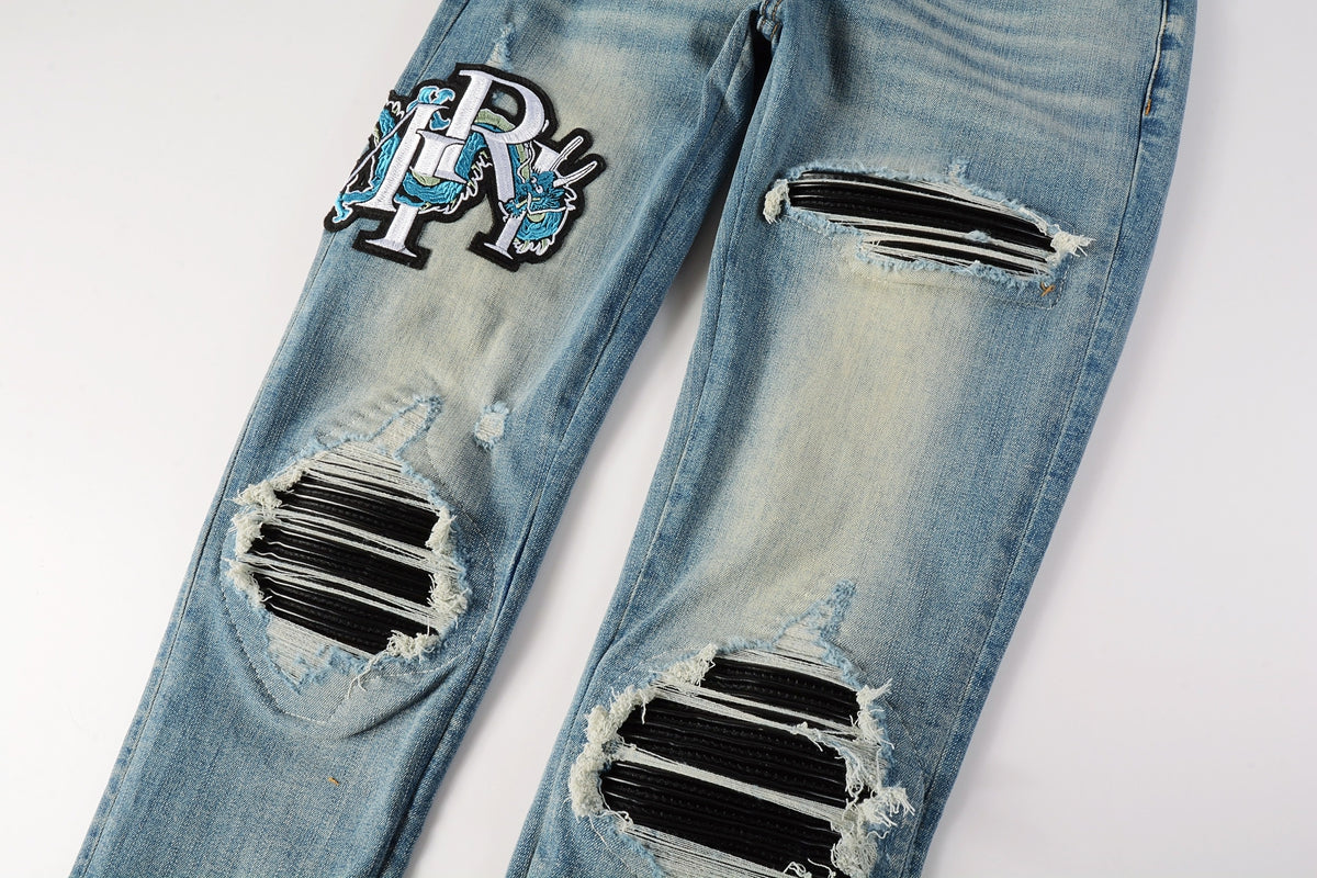 Amiri Dragon Patch Distressed Jeans – back view