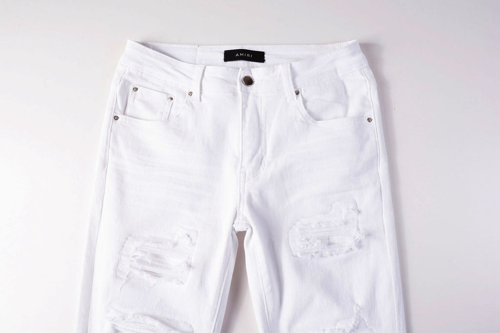 Amiri white distressed jeans - front waistband detail