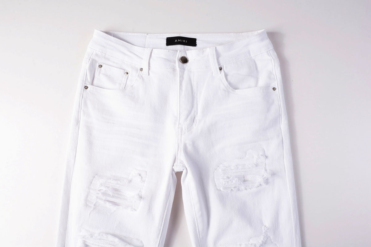Amiri white distressed jeans - front waistband detail
