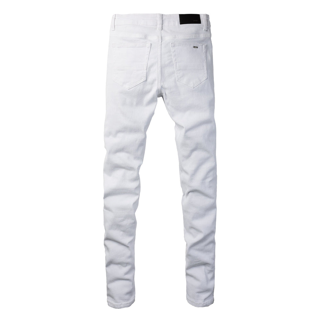 Amiri white distressed jeans - front and back view