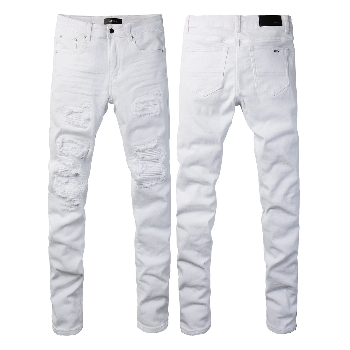 Amiri white distressed jeans - full front view