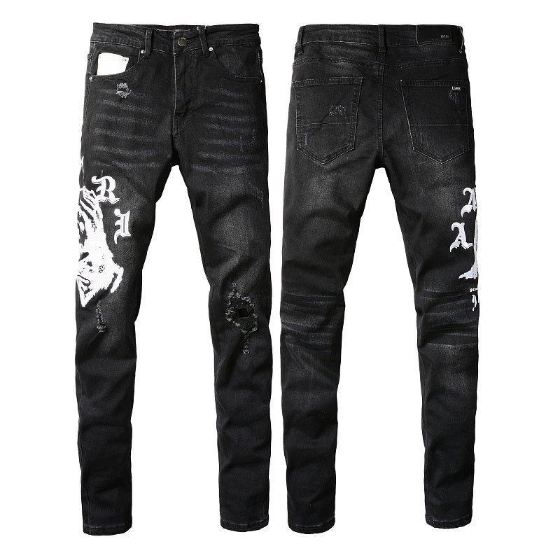 AMIRI Black Gothic Tiger Embroidered Jeans