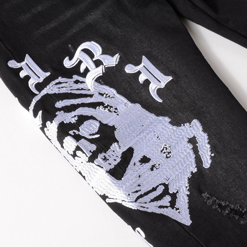 AMIRI Black Gothic Tiger Embroidered Jeans