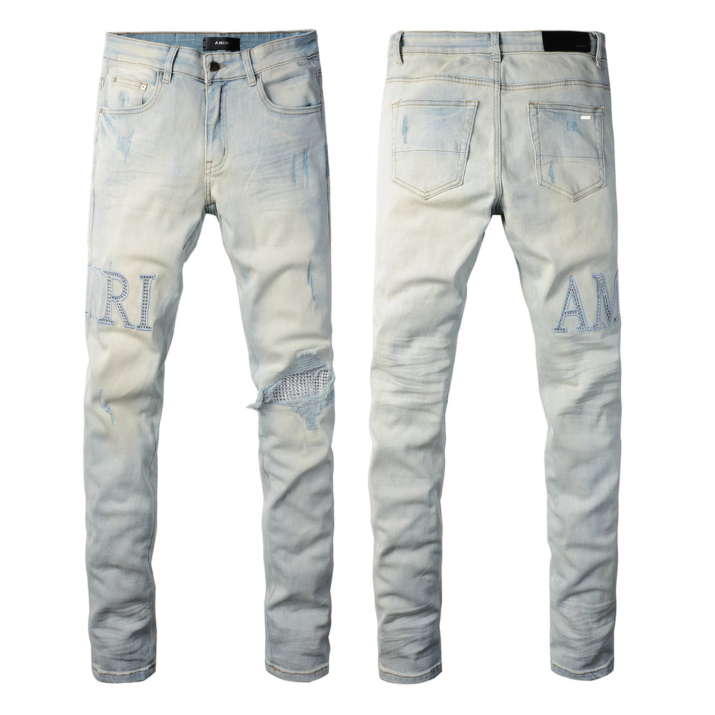 Amiri Crystal Rhinestone Jeans - Knee detail