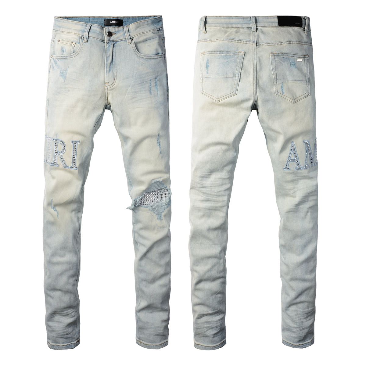 Amiri Crystal Rhinestone Jeans - Knee detail