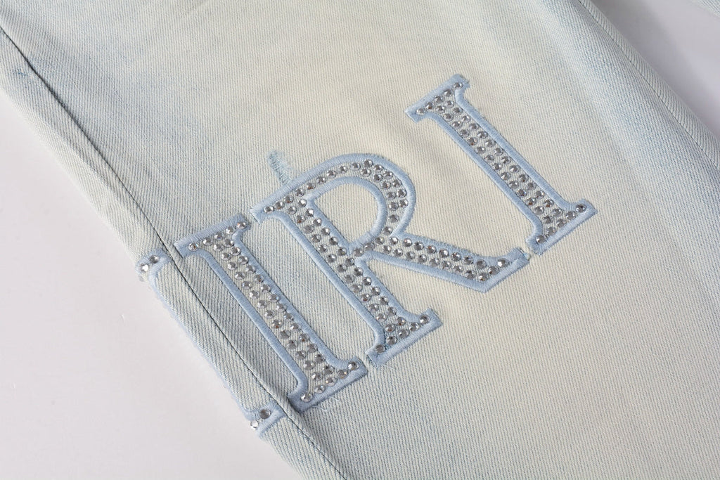 Amiri Crystal Rhinestone Jeans - Logo detail closeup